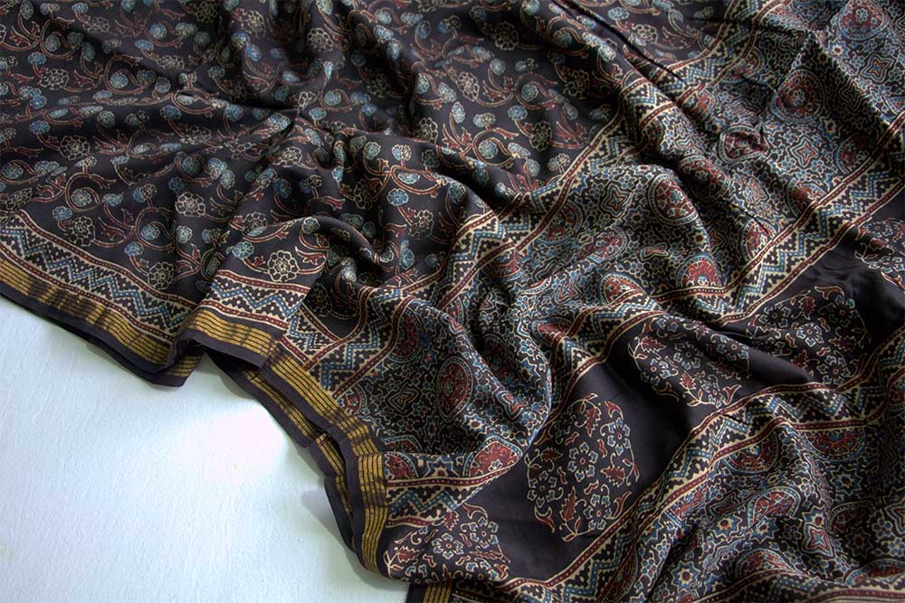 Ajrakh Print Sarees - Motamal Handlooms, Chanderi