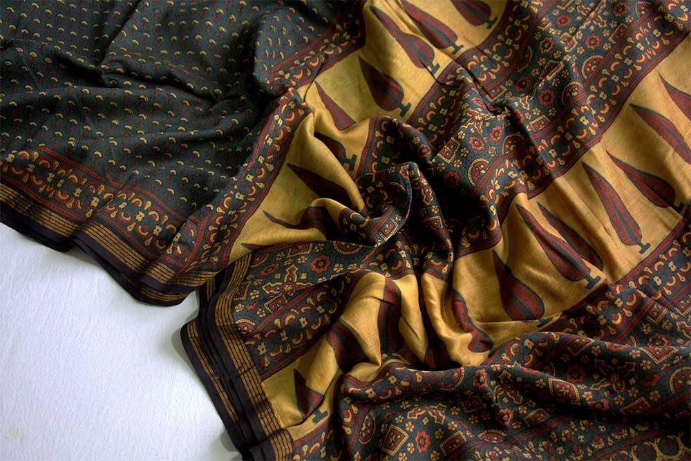 Ajrakh Print Sarees - Motamal Handlooms, Chanderi
