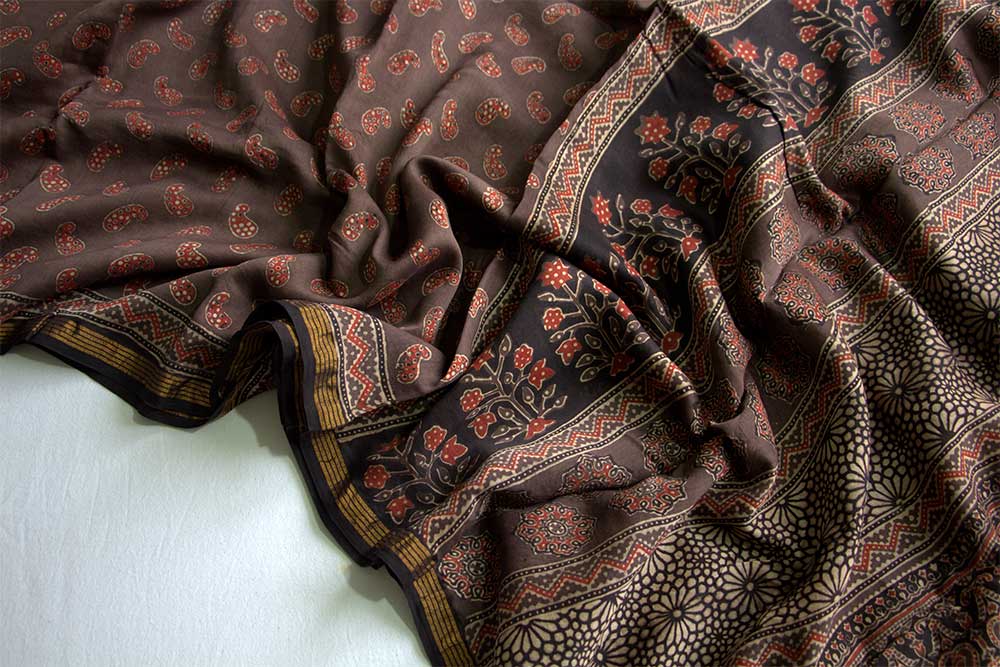 Ajrakh Print Sarees - Motamal Handlooms, Chanderi