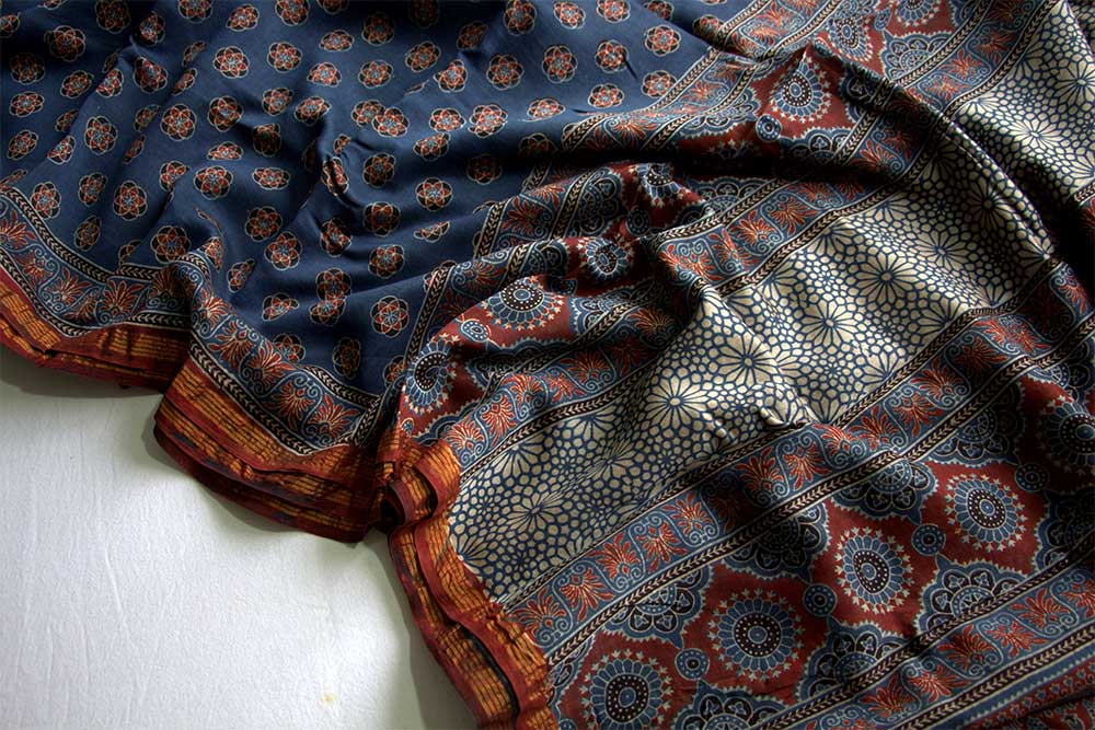 Ajrakh Print Sarees - Motamal Handlooms, Chanderi