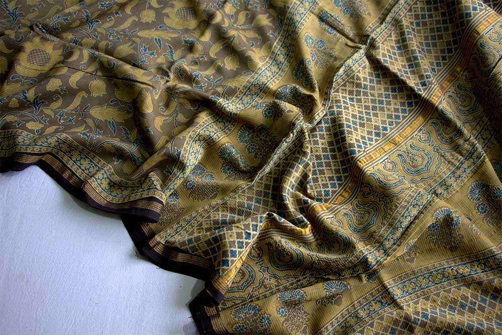 Ajrakh Print Sarees - Motamal Handlooms, Chanderi
