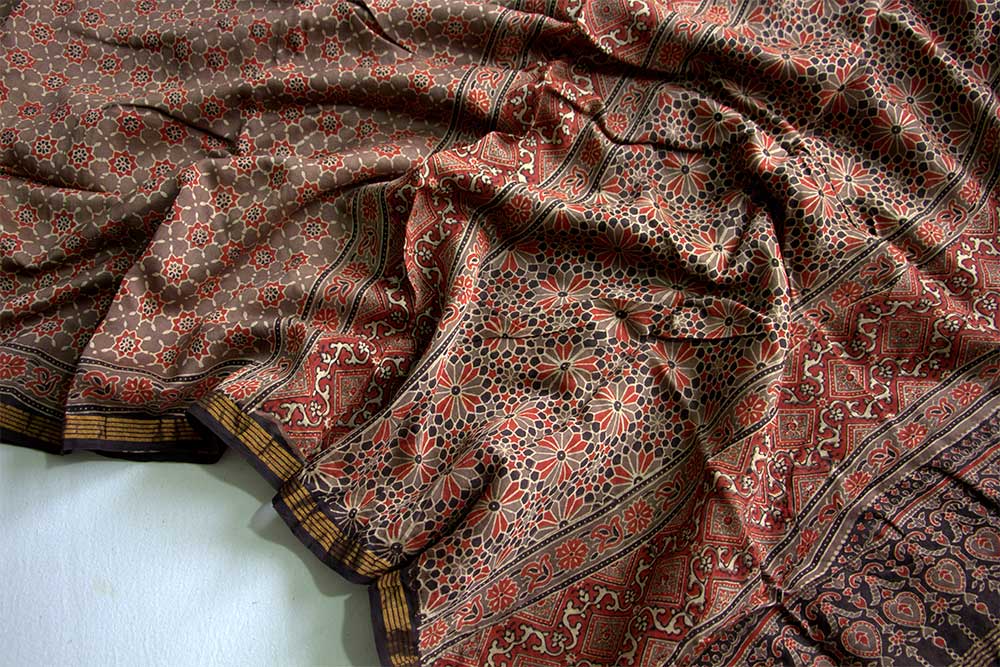Ajrakh Print Sarees - Motamal Handlooms, Chanderi