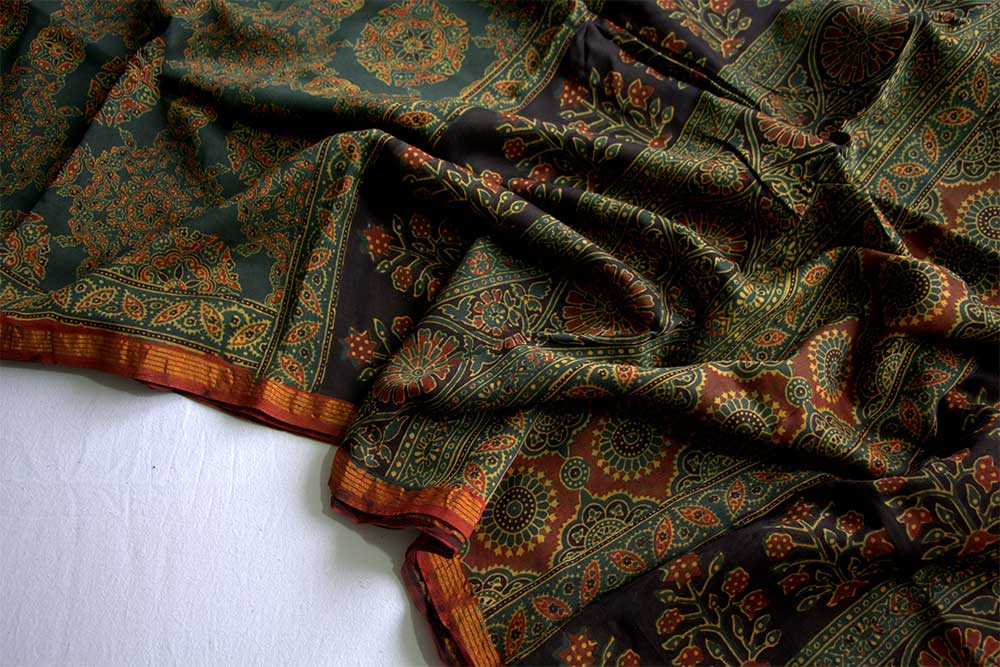 Ajrakh Print Sarees - Motamal Handlooms, Chanderi