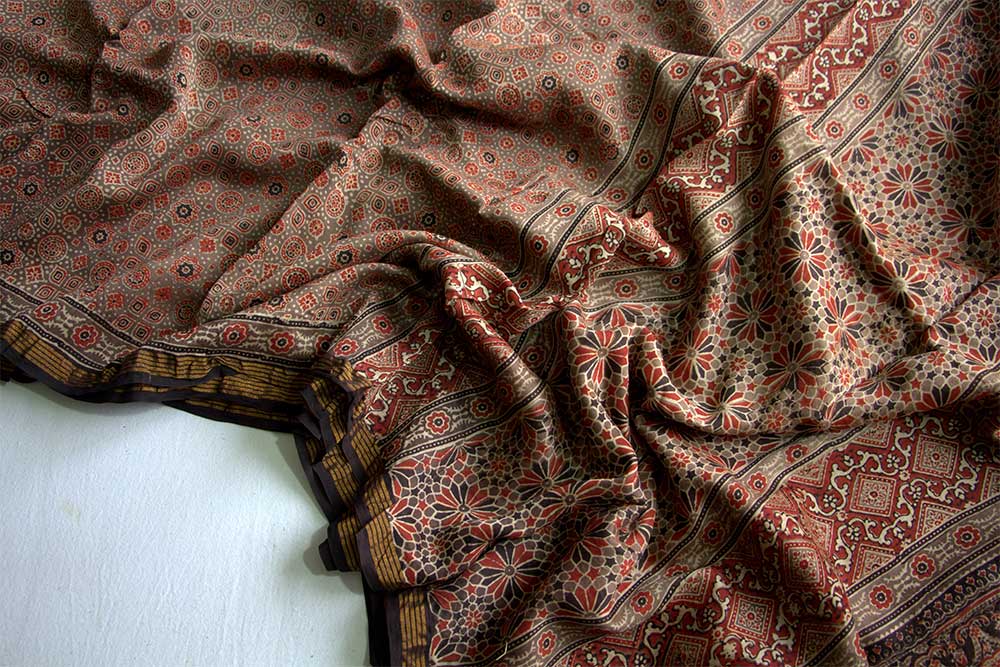 Ajrakh Print Sarees - Motamal Handlooms, Chanderi