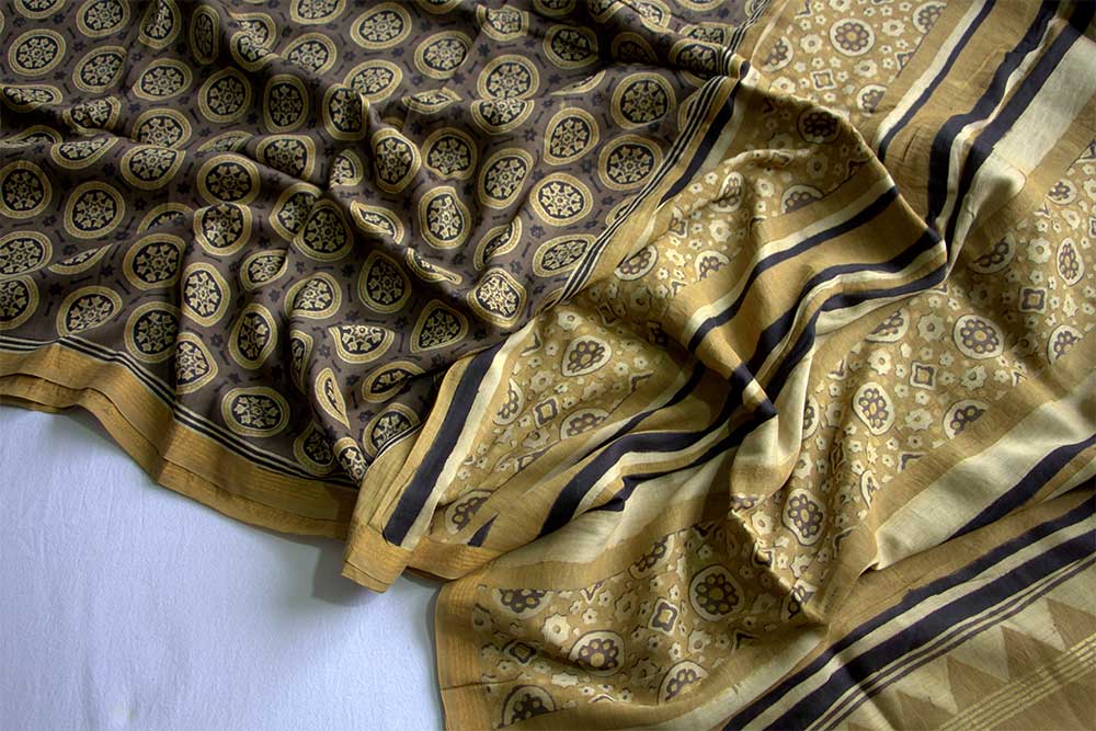 Ajrakh Print Sarees - Motamal Handlooms, Chanderi