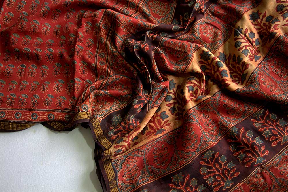 Ajrakh Print Sarees - Motamal Handlooms, Chanderi
