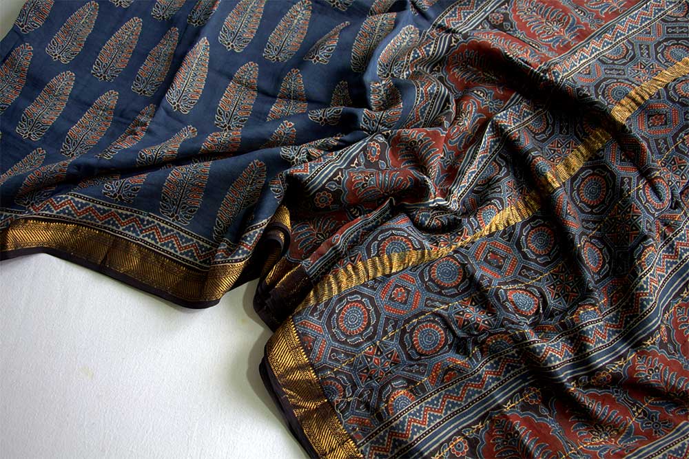 Ajrakh Print Sarees - Motamal Handlooms, Chanderi
