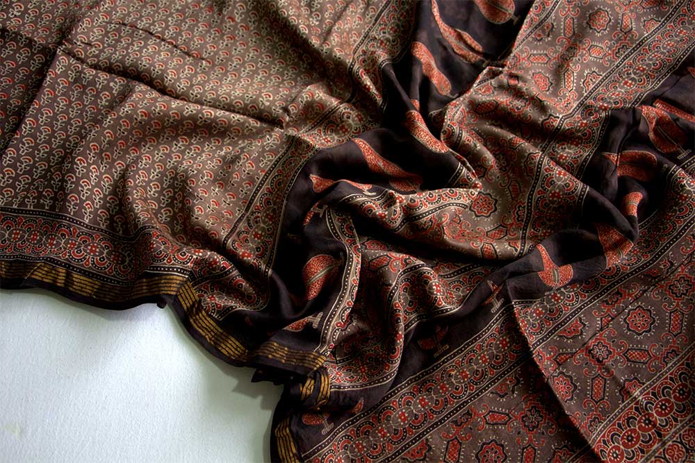 Ajrakh Print Sarees - Motamal Handlooms, Chanderi