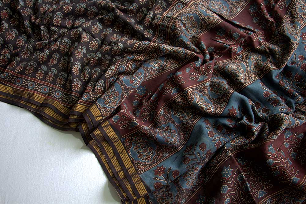 Ajrakh Print Sarees - Motamal Handlooms, Chanderi