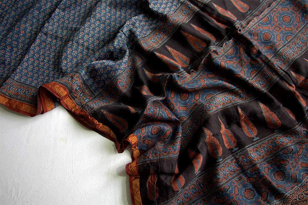 Ajrakh Print Sarees - Motamal Handlooms, Chanderi