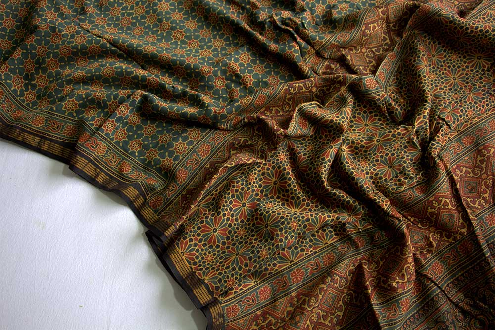 Ajrakh Print Sarees - Motamal Handlooms, Chanderi