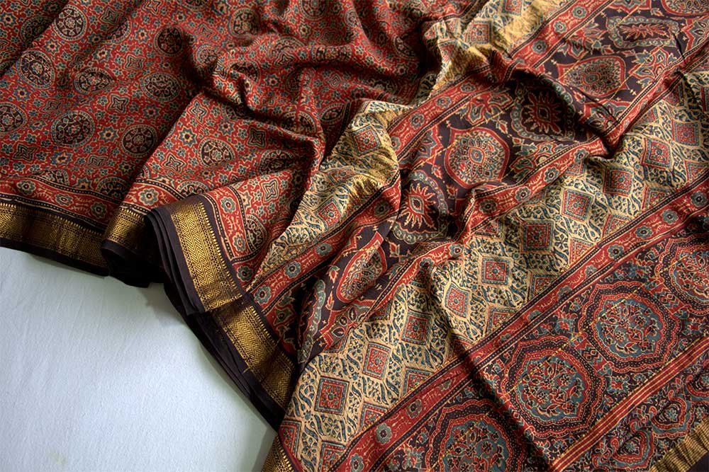 Ajrakh Print Sarees - Motamal Handlooms, Chanderi