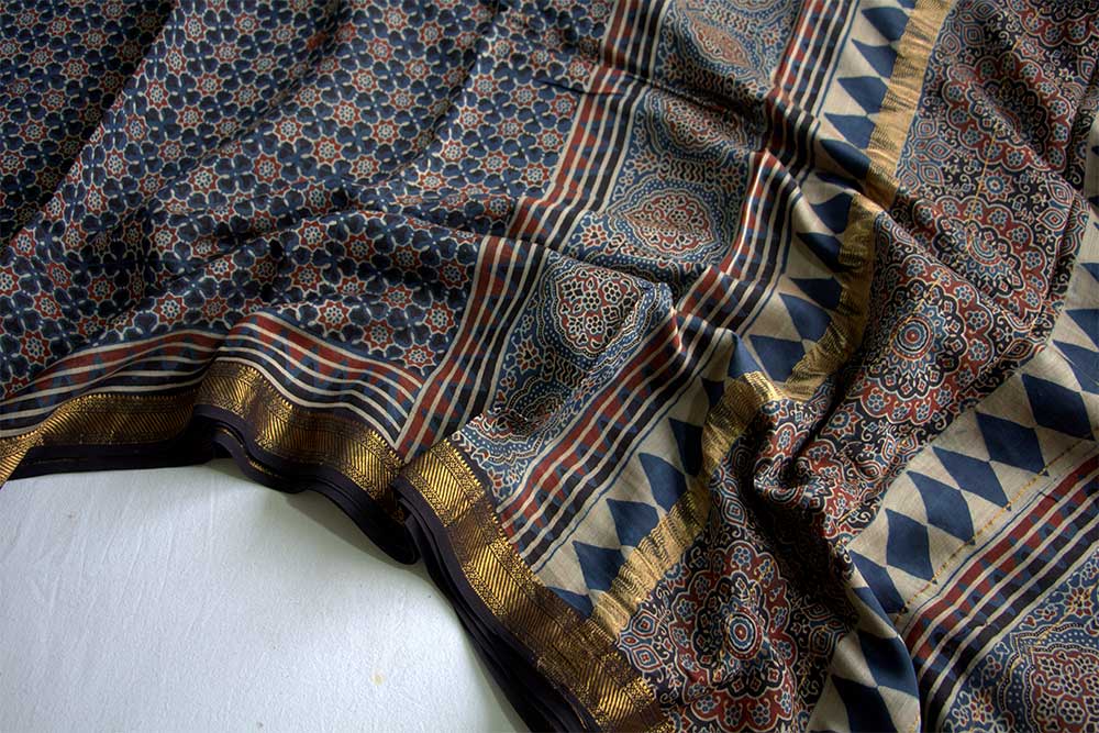 Ajrakh Print Sarees - Motamal Handlooms, Chanderi