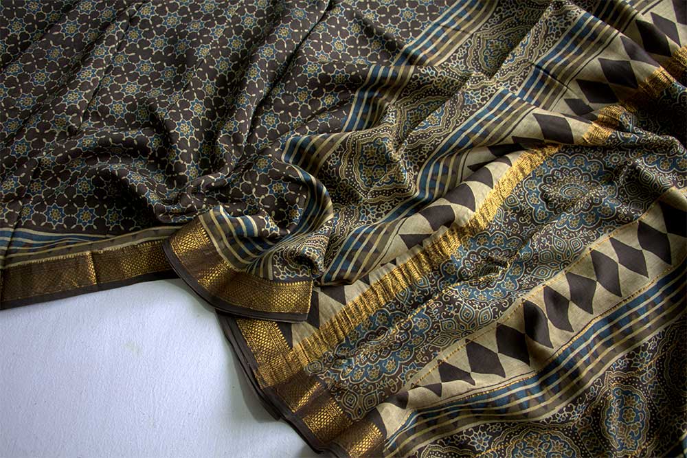 Ajrakh Print Sarees - Motamal Handlooms, Chanderi