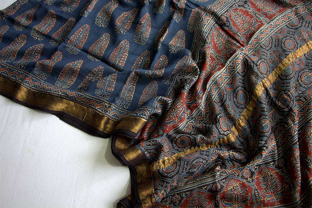 Ajrakh Print Sarees - Motamal Handlooms, Chanderi