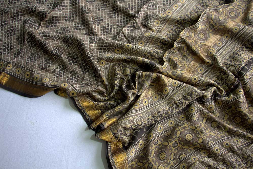 Ajrakh Print Sarees - Motamal Handlooms, Chanderi