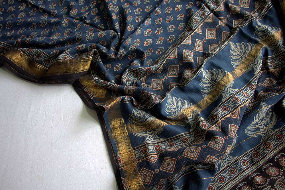 Ajrakh Print Sarees - Motamal Handlooms, Chanderi