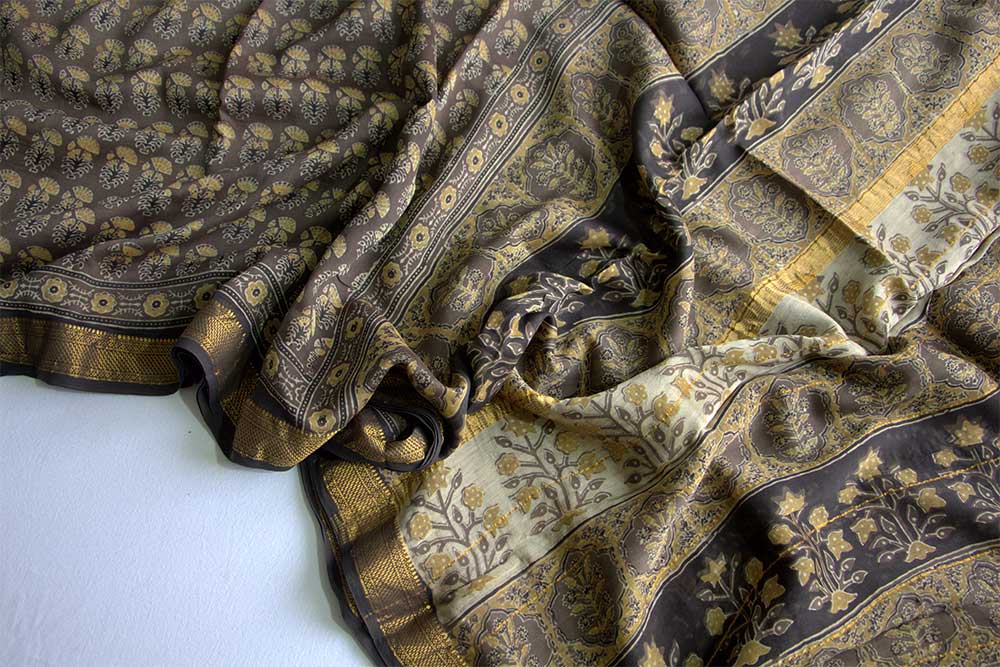 Ajrakh Print Sarees - Motamal Handlooms, Chanderi
