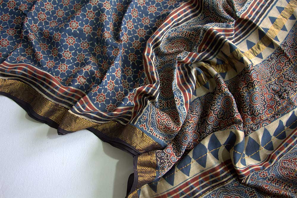 Ajrakh Print Sarees - Motamal Handlooms, Chanderi