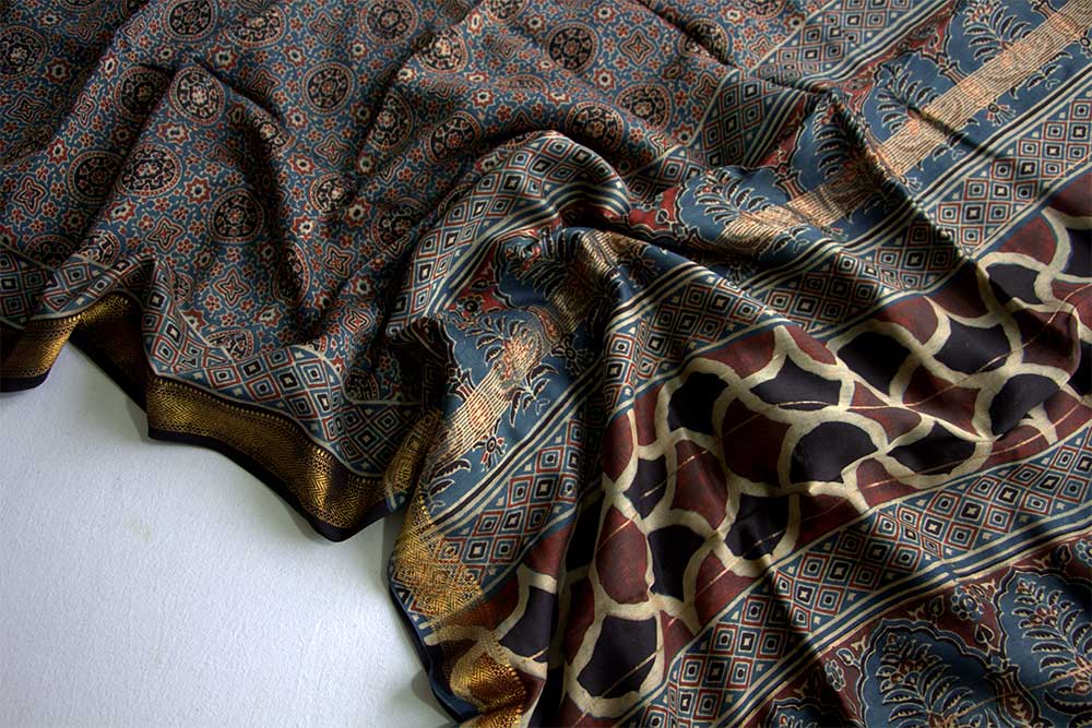 Ajrakh Print Sarees - Motamal Handlooms, Chanderi