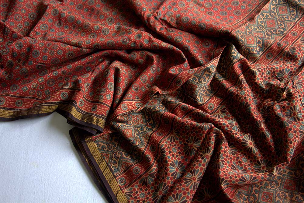 Ajrakh Print Sarees - Motamal Handlooms, Chanderi