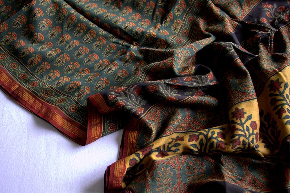 Ajrakh Print Sarees - Motamal Handlooms, Chanderi