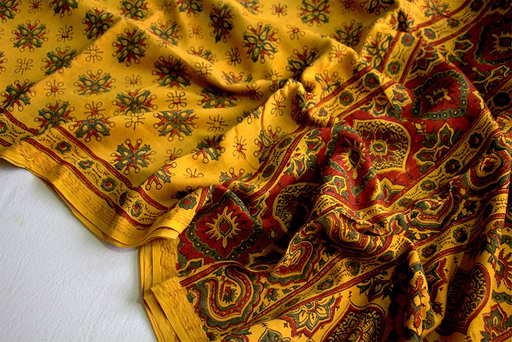 Ajrakh Print Sarees - Motamal Handlooms, Chanderi