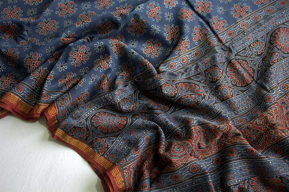 Ajrakh Print Sarees - Motamal Handlooms, Chanderi