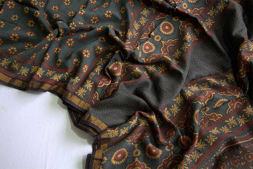 Ajrakh Print Sarees - Motamal Handlooms, Chanderi